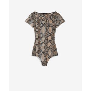 Express Mesh Short Sleeve Thong Bodysuit XS